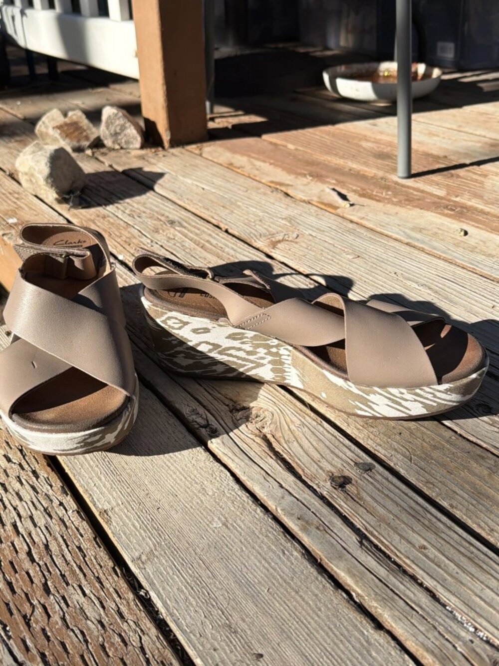 Clarks Stasha Hale Wedge Sandals - Taupe/White - Size 10M - Picture 3 of 9